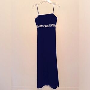 Cachet Long Black Empire Vintage Prom Dress. Spaghetti Straps, Pearl Bodice Sz 4